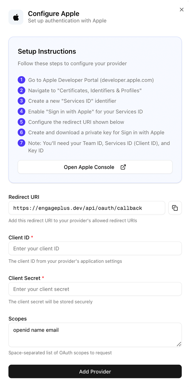 Apple Sign In Provider Configuration