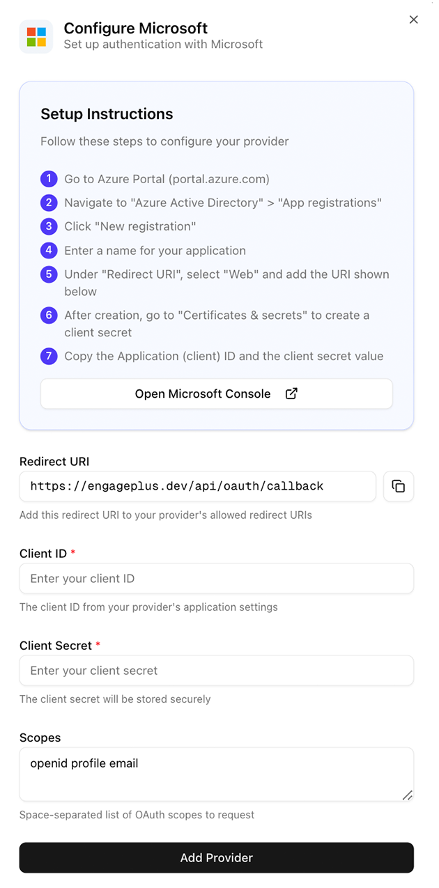 Microsoft Azure AD Provider Configuration